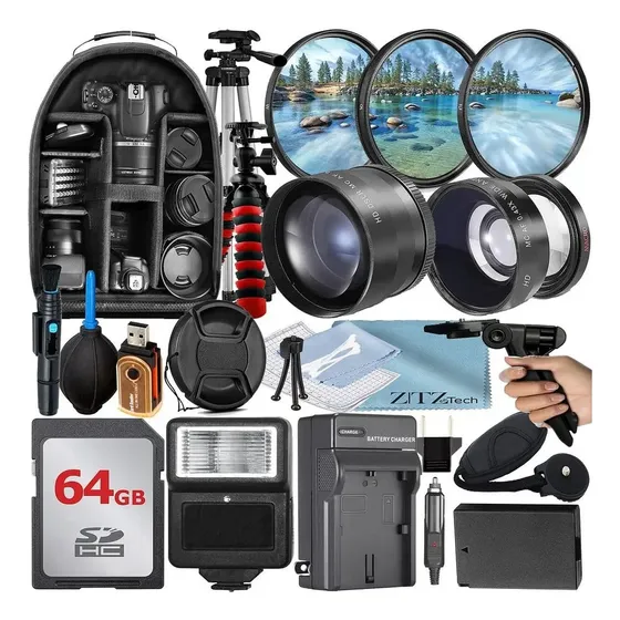 Kit Para Cámara Digital 49mm Canon Eos + Batería + Sd 64gb