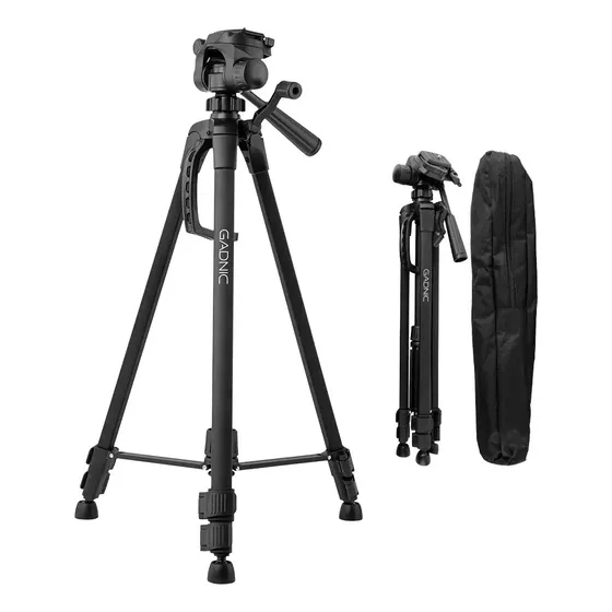 Trípode Cámara Gadnic T-3 Aluminio 140mt Cabezal 90 Bloqueo Flip Gancho Contrapeso + Bolso + Soporte Celular