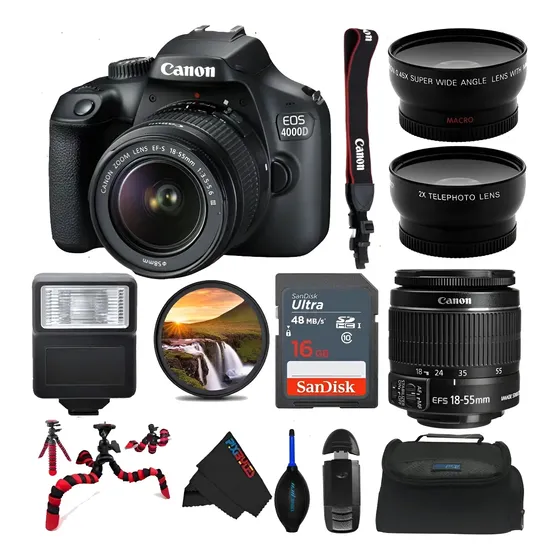 Cámara Dslr Canon Eos 4000d Con Lente 18-55mm Y Accesorios N