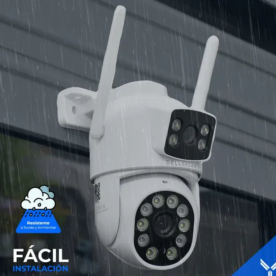 Camara Seguridad Dellorean Full HD 360 Ip Wifi Domo Doble Lente 8mp Exterior Vision Nocturna Deteccion Movimiento Alexa Color Blanco