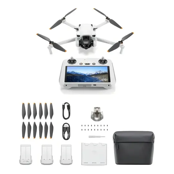 Dron DJI Mini 3 Combo Fly More Rc con pantalla y 3 baterías 4k, color gris