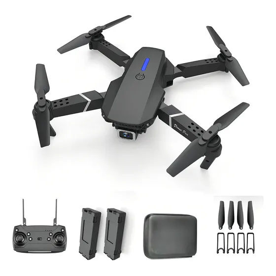 Cámara de fotografía aérea Drone Mini E88 Full HD con 2 baterías, color negro