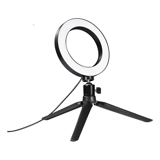Aro De Luz Led 25cm + Mini Tripode De Mesa + Soporte Celular Negro Blanco