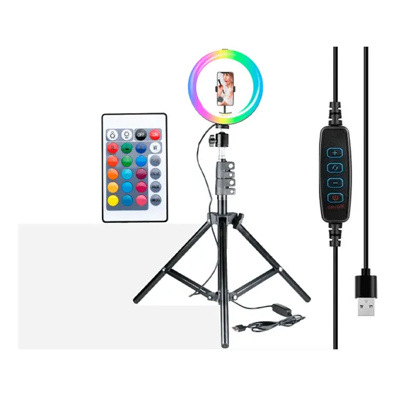 Aro Anillo Selfie Luz Led Rgb Tripode Usb Control Remoto