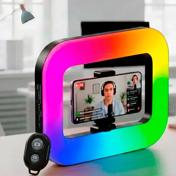 Aro De Luz Rgb Cuadrado Portatil Celular Control Sin Tripode
