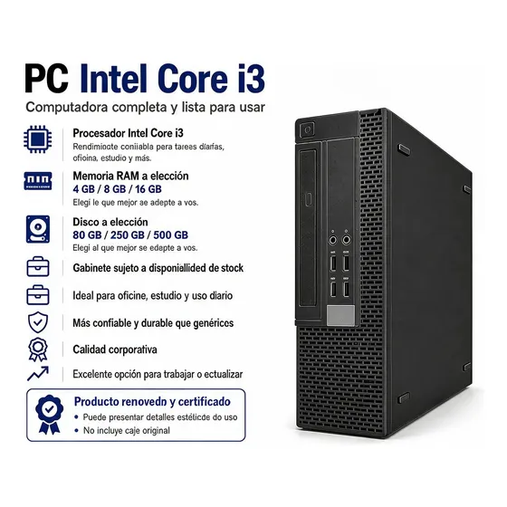 Computadora Cpu Intel Core I3 Win11 Wifi Office Renovado