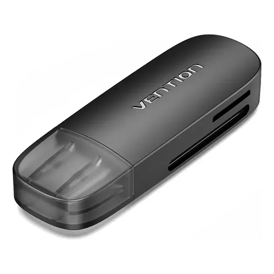 Lector De Tarjetas Portatil Vention - 2 en 1 Single - USB 2.0 - Compatible con Tarjetas SD TF Micro SD SDHC SDXC - Ultra Portatil - 480 Mbps - Para Camara / Celular / Computadora PC Notebook - CLEB0