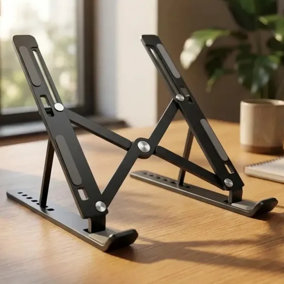 Soporte de aluminio para notebook elevador ajustable regulable macbook apoya notebooks plegable computadora stand base negro