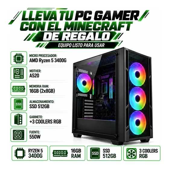 Pc Gamer Armada Ryzen 5 3400g 16gb 500gb + Juego De Regalo