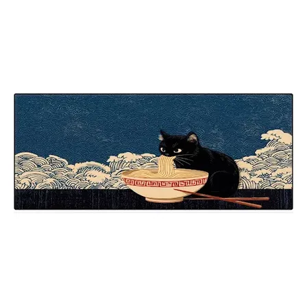 Mousepad 80x30 Xxl Cod.2104 Gato Negro Ramen Ukiyo-e Olas Full Print Fullprint