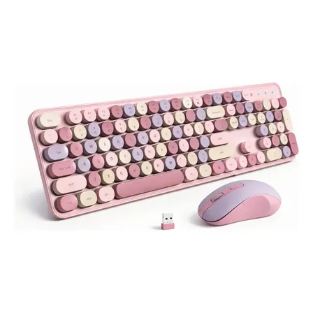 Kit Teclado y Mouse Inalámbrico Carrello Dotype Rosa para Escritorio