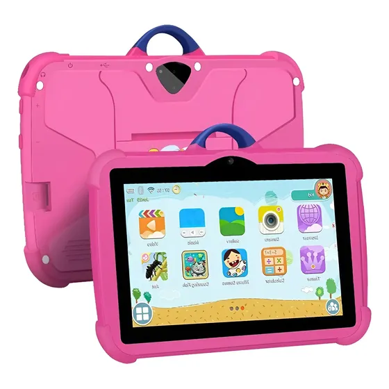 Tablet Infantil 7 Pulgadas Android 13 Con Funda Resistente Rosa Oscuro