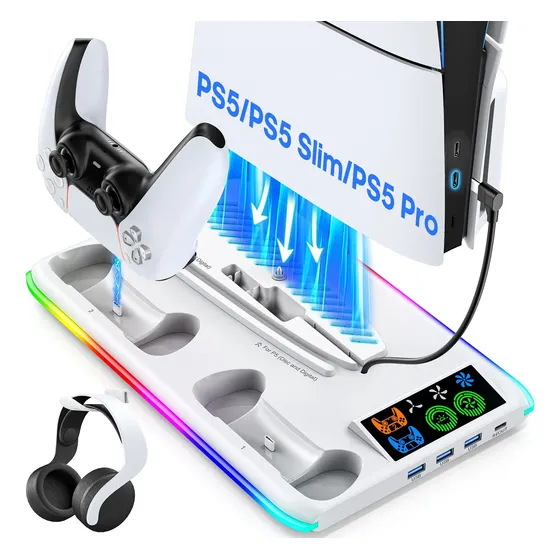 Base Con Cooler Y Cargador Joystick Ps5 Slim Pro
