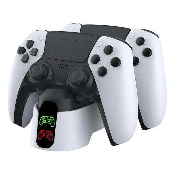Base Cargador Dual Para Joystick Dualsense 5 / Edge Rgb Color Blanco Y Negro