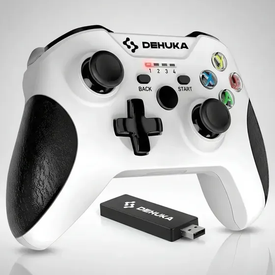 Joystick Inalámbrico Dehuka Blanco Para Pc Gamer Con Receptor Usb