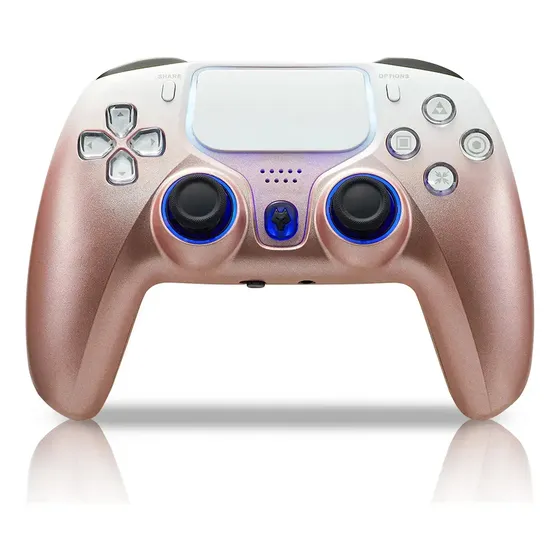Mando inalámbrico Nbcp para PS4/PS3/PC/iOS/Android, giroscopio 6 ejes, doble vibración, batería 1200mAh, disparadores efecto Hall, táctil, turbo, color oro rosa.