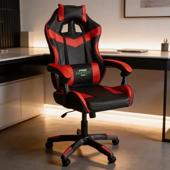 Silla Gamer Proenergyhome Reclinable Ergonómica Rojo Cuero Sintético