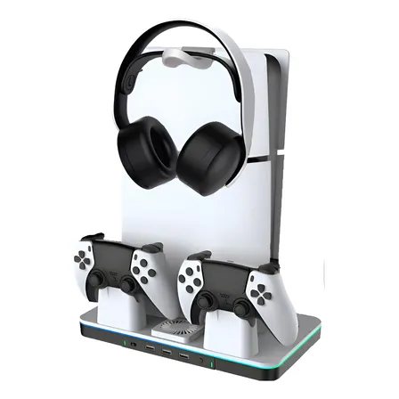 Base De Apoyo + Carga + Cooler + 3 Usb + Rgb Para Sony Ps5 Blanco