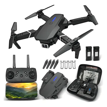 Dron Con Cámara Dron Profesional Lsrc E88 4k Hd Con Flujo Óptico Fpv, Mini Dron Cuadricóptero Con Control Remoto Con Bolsa De Transporte, Color Negro con 2 Baterías Maisonnova