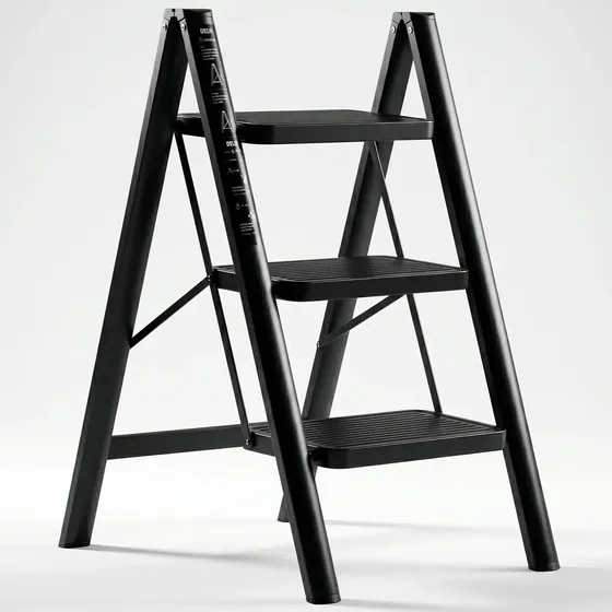 Escalera Plegable 3 Escalones Hierro Reforzado Delhi 150 Kg Negro