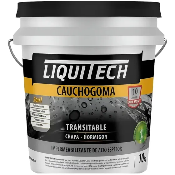 Membrana Liquitech Cauchogoma Impermeabilizante Techos 10kg Gris Mate