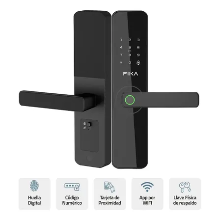 Cerradura Smart Lock Electrónica Digital Inteligente Fika con Huella Tarjeta Wifi App Color Negro