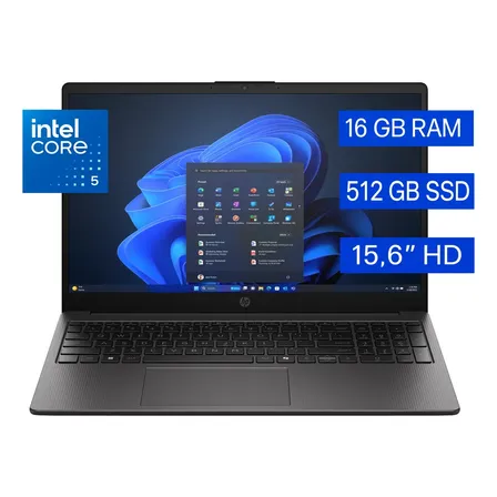 Notebook HP 250R G10 Intel Core 5 120U 16GB RAM DDR5 512GB SSD 15.6" HD 1366x768 px Intel Iris Xe Graphics 80EU Wi-Fi 6 (802.11ax) Teclado Español Windows 11 Pro Color Gris Ceniza Oscuro