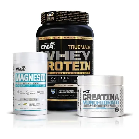 Combo Proteína Whey 930g + Creatina 150g + Magnesio 60 Caps Vainilla