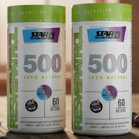 Pack con 2 Potes Star Nutrition Resveratrol 500 Antioxidante 60 Capsulas Sabor Neutro
