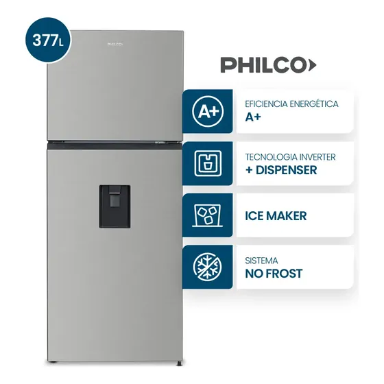 Heladera Philco Top Mount con dispenser No Frost Inverter 377L Inox - PHNT375XDI