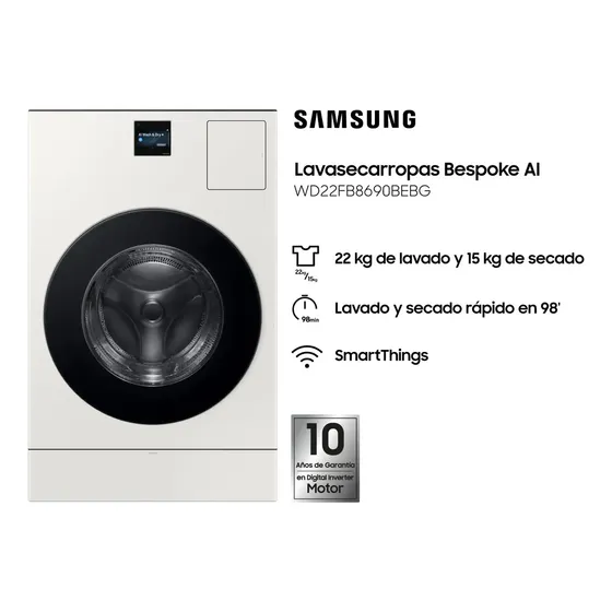 Lavasecarropas Samsung Bespoke Ia 22kg 8690 Inverter Blanco