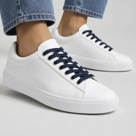 Zapatillas Urbanas Unisex Livianas Eco Cuero 2 Cordones Blanco Liso 42 Ar