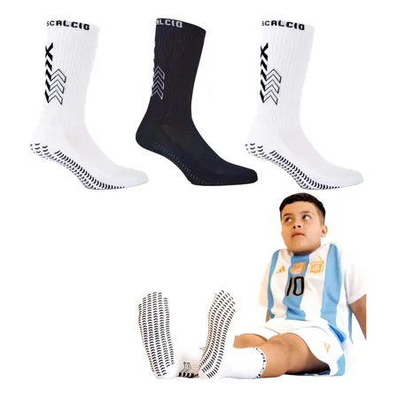 Pack X3 Media Antideslizante De Niño Talle 32 Al 37 Calcio® Blanco Y Negro Único (32-37)