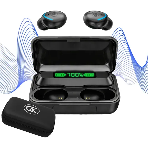 Auriculares Bluetooth 5.0 Gamer F9-5 Gk Powerbank Resistente Al Sudor Con Estuche Semirigido Gk