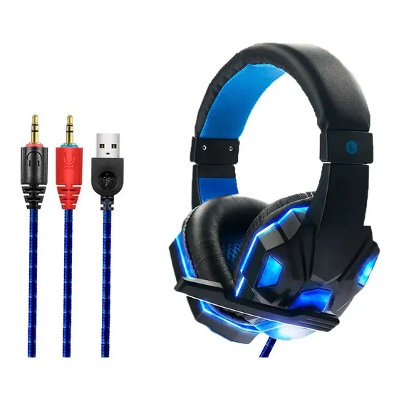 Auriculares Gamer Vincha Luz Led Microfono Libercam RX-70 Hd Usb Pc Color Negro