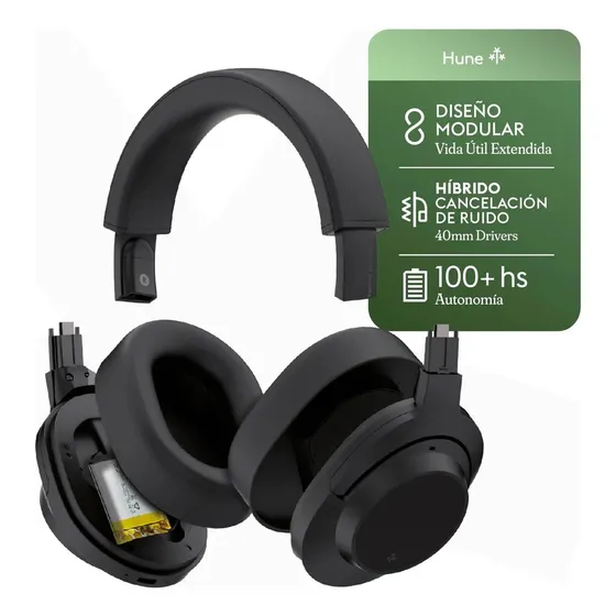 Auriculares Inalambricos Vincha Bluetooth Hune Aurora Anc Modular 100h Negro