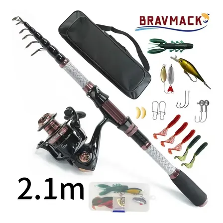 Combo Caña Reel Pesca Bravmack Mt3000 2,1 M Negro