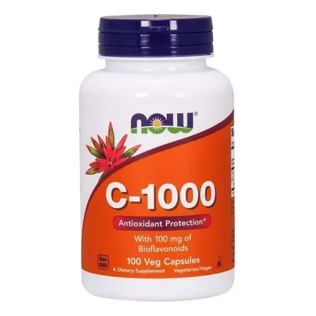 Vitamina C C1000 Now Foods (100 cápsulas), 1000 mg, bioflavonoides, flavonoides, sabor sin sabor