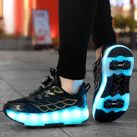 Zapatillas Infantiles Con Ruedas Y Luces Led Tipo Patín Unisex Black Geométrico 34 Eu