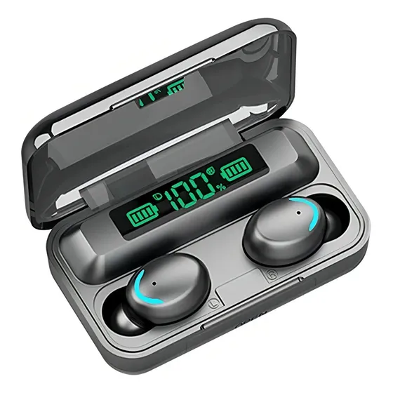 Auriculares in-ear gamer inalámbricos Techfun Bluetooth F9-5 BTH-F9-5 negro con luz LED