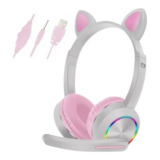 Auriculares Gamer Akz-020 Orejas Gato Mic Rgb Cable 3,5mm