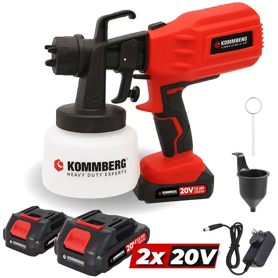 Equipo Pistola Para Pintar Inalámbrica 20v Kommberg + 2 Bat Rojo