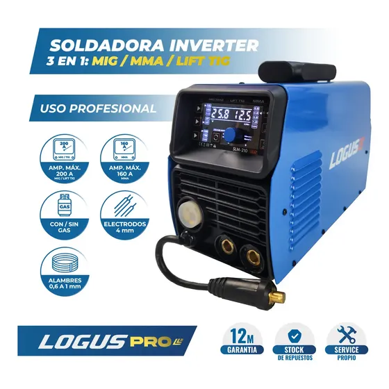 Soldadora Logus Inverter Slm-210 3en1 Mig-tig-mma. Color Azul real