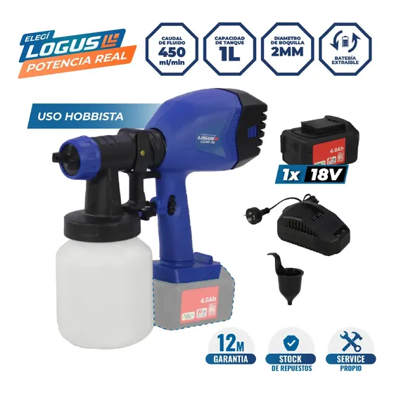 Pistola Para Pintar Inalámbrica Logus 18V 120W HVLP + Batería y Tanque 1L