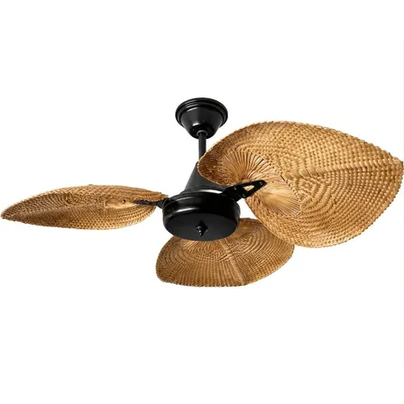 Ventilador De Techo Con Palas De Rattan Bombay 3 Palas Roble 1.3 Cm 50 Hz Negro Roble Rattan 3