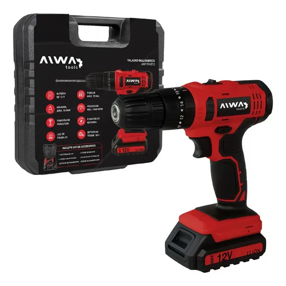 Taladro Atornillador Percutor Inalámbrico Aiwa Mandril 10mm