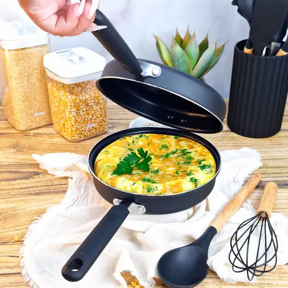 Sarten Doble 24 Cm Antiadherente Hudson CP-24 Tortilla Papa Color Negro