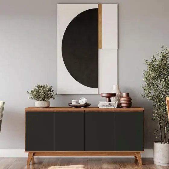 Mueble Aparador Vajillero Kappesberg 156cm con 4 Puertas Color Canela y Negro
