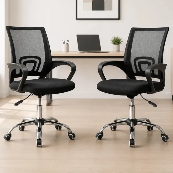 Pack X2 Silla De Oficina Escritorio Ergonomicas Tela Mesh Ruedas Color Negro