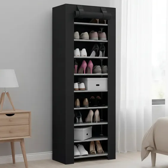 Zapatero Organizador HomeCo. con 9 Niveles, 60x30x160 cm, Negro